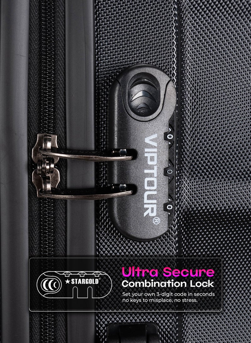 VIPTOUR ABS Material 3-Piece Hard Case Trolley Luggage Set, 4 Quiet 360° Spinner Wheels Suitcase With Combination Lock, Small (2.5kg), Medium (3kg), Large (3.8kg) (20''/24''/28'') - Image 4