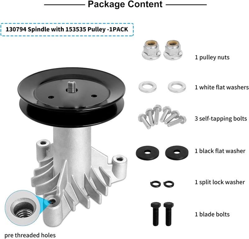 Fourtry Store 130794 Spindle 153535 Pulley Compatible with Craftsman Mower - Spindle Assembly with Pulley Compatible with Craftsman LT1000 LT2000 DYT4000 42" Deck Tractor, HU, Poulan Pro Riding Mower - Image 5