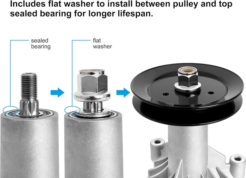 Fourtry Store 130794 Spindle 153535 Pulley Compatible with Craftsman Mower - Spindle Assembly with Pulley Compatible with Craftsman LT1000 LT2000 DYT4000 42" Deck Tractor, HU, Poulan Pro Riding Mower - Image 2
