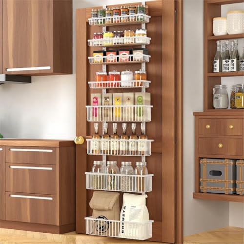 Moforoco White Over The Door Pantry Organizer, Pantry Organization and Storage, Metal Hanging Spice Rack Shelves Door, Seasoning Shelves, Laundry Room Organization, House and Kitchen Essentials - Image 1