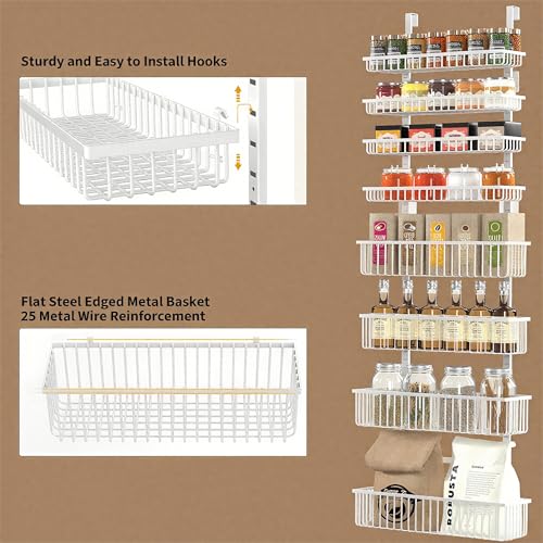 Moforoco White Over The Door Pantry Organizer, Pantry Organization and Storage, Metal Hanging Spice Rack Shelves Door, Seasoning Shelves, Laundry Room Organization, House and Kitchen Essentials - Image 4