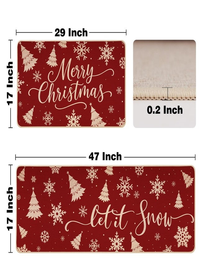 Siilues Christmas Kitchen Mat Set of 2, Non-Slip Tree Snowflake Let It Snow Red Merry Christmas Kitchen Rugs for Floor Seasonal Winter Home Decor Low-Profile - 17x29 and 17x47 Inch - Image 5
