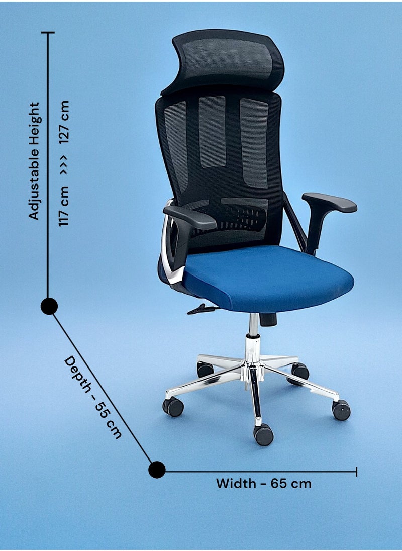 SBF Ergonomic Mesh Office Chair with Headrest, High Back, Adjustable Height and Tilt Back, Breathable Fabric, Chrome Base, Ideal for Home and Office