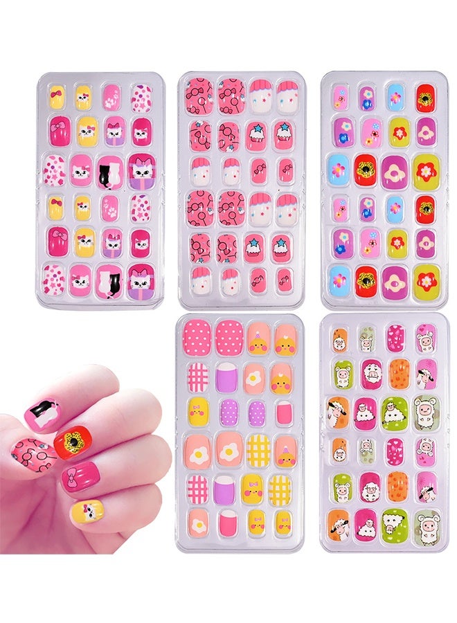 Depend 120PCS Press On Nails For Kids, Nail Stickers, False Nails Multicolour, Acrylic False Nails Full Cover, 5 Days Cute Design Nail Tips For Children Press On False Nails Set Manicure DIY, Fun & Safe Nail Art Kits For Girls With Nail Adhesive Tabs - Image 2