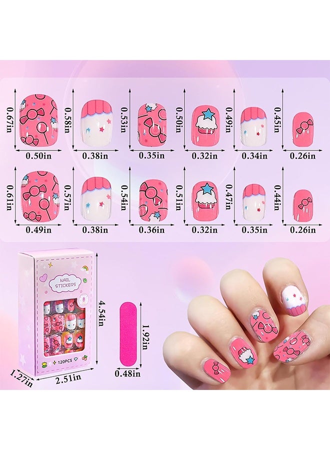Depend 120PCS Press On Nails For Kids, Nail Stickers, False Nails Multicolour, Acrylic False Nails Full Cover, 5 Days Cute Design Nail Tips For Children Press On False Nails Set Manicure DIY, Fun & Safe Nail Art Kits For Girls With Nail Adhesive Tabs - Image 5