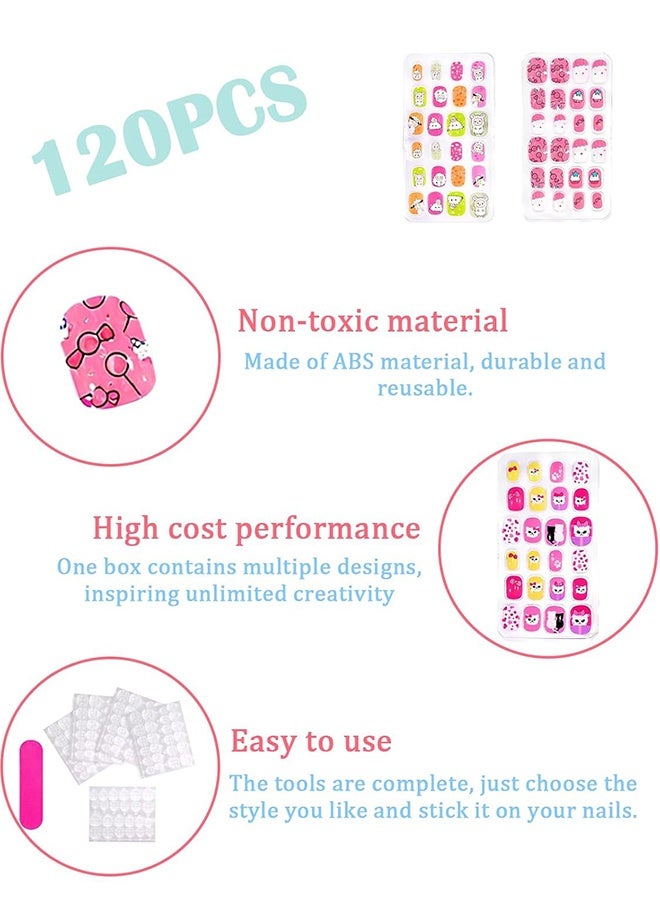 Depend 120PCS Press On Nails For Kids, Nail Stickers, False Nails Multicolour, Acrylic False Nails Full Cover, 5 Days Cute Design Nail Tips For Children Press On False Nails Set Manicure DIY, Fun & Safe Nail Art Kits For Girls With Nail Adhesive Tabs - Image 3