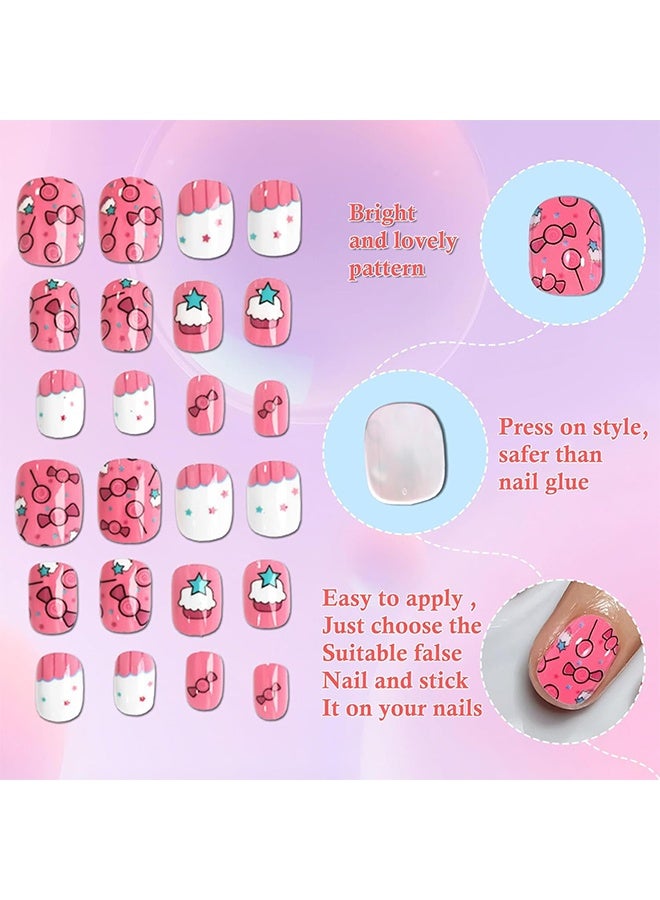 Depend 120PCS Press On Nails For Kids, Nail Stickers, False Nails Multicolour, Acrylic False Nails Full Cover, 5 Days Cute Design Nail Tips For Children Press On False Nails Set Manicure DIY, Fun & Safe Nail Art Kits For Girls With Nail Adhesive Tabs - Image 4