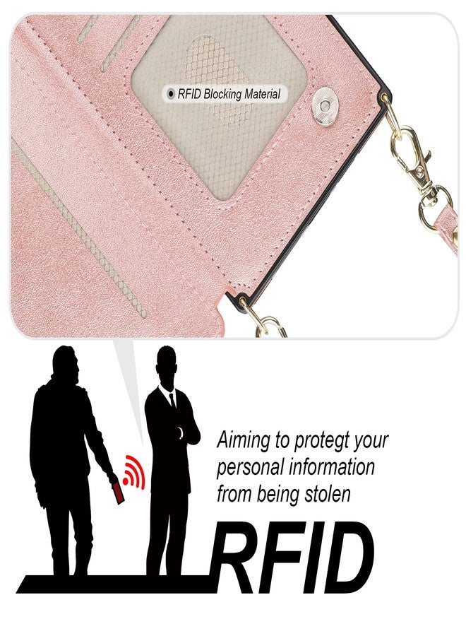 Bocasal Crossbody Wallet Case for iPhone 13 Pro Max with RFID Blocking Card Slot Holder, Magnetic Flip Folio Purse Case, PU Leather Zipper Handbag with Detachable Lanyard Strap 6.7 Inch 5G (Rose Gold) - Image 4