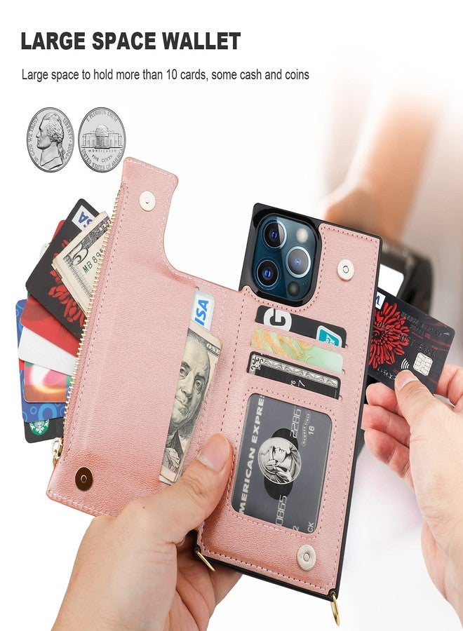 Bocasal Crossbody Wallet Case for iPhone 13 Pro Max with RFID Blocking Card Slot Holder, Magnetic Flip Folio Purse Case, PU Leather Zipper Handbag with Detachable Lanyard Strap 6.7 Inch 5G (Rose Gold) - Image 5