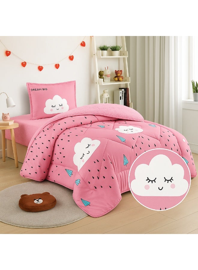مينج لي مفرش شتوي سرير اطفال وجهين (وجه مخمل + وجه فرو) – طقم مفارش 3 قطع (1 لحاف برسومات + 1 شرشف مطاطي + 1 أغطية وسائد) – يناسب سرير مقاس 200×120 سم - Image 5