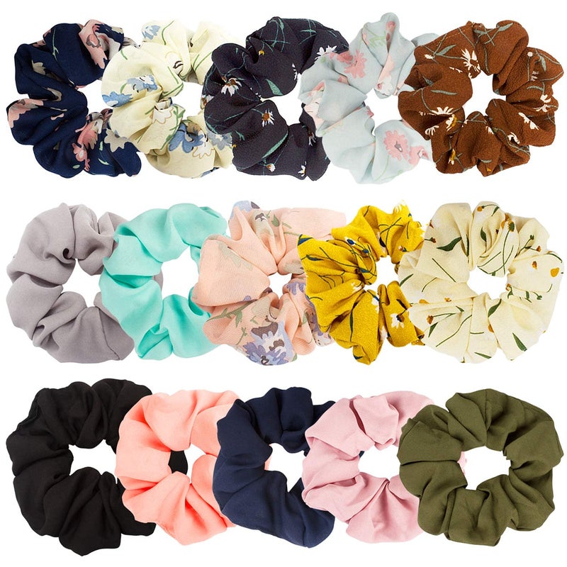 BAKEFY 3+3 PLAIN,PRINT Hair Scrunchies, Fashion Cute Scrunchies Durable for Thick/Long Hair, Scrunchies Soft Elastic Hair Ties for Girls - Image 3