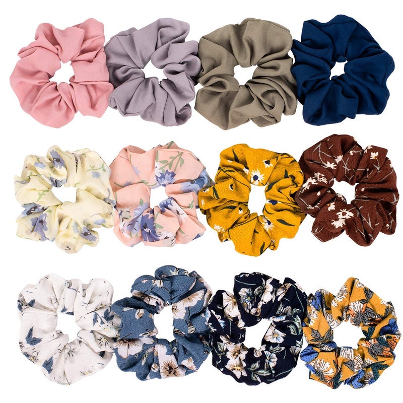 BAKEFY 3+3 PLAIN,PRINT Hair Scrunchies, Fashion Cute Scrunchies Durable for Thick/Long Hair, Scrunchies Soft Elastic Hair Ties for Girls - Image 1