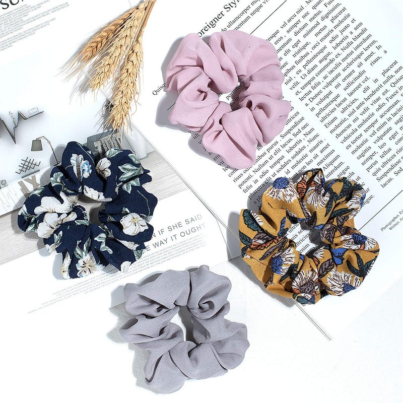 BAKEFY 3+3 PLAIN,PRINT Hair Scrunchies, Fashion Cute Scrunchies Durable for Thick/Long Hair, Scrunchies Soft Elastic Hair Ties for Girls - Image 2