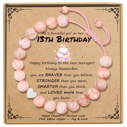 Sereney 13th Birthday Gifts for Girls, Pink Beaded Adjustable Bracelet as 13 Year Old Girl Gifts for Teen Teenage Tween Preteen Daughter Granddaughter Niece, 13th Birthday Decorations for Girls - Image 1