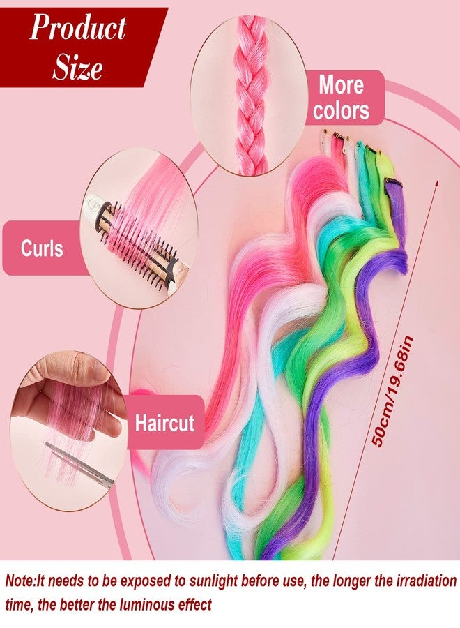 چوينت 20 قطعة من مشابك وصلات الشعر المضيئة في الظلام، قطع شعر ملونة مضيئة، مشابك شعر بألوان قوس قزح للحفلات، مشابك شعر صناعية نيون، إكسسوارات شعر للنساء والأطفال والفتيات، 10 ألوان (للشعر المجعد) - Image 2