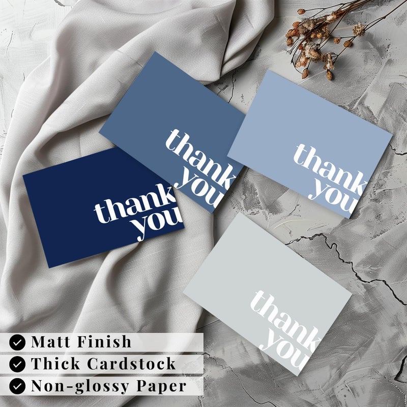 Paper Play Thank You Cards Bulk Pack of 40 Blue, 5x3.5 Inches with Matching Stickers & Envelopes, Minimalistic Design Suitable for Business, Baby Shower, Wedding, Small Business, Graduation, Funeral - Image 4