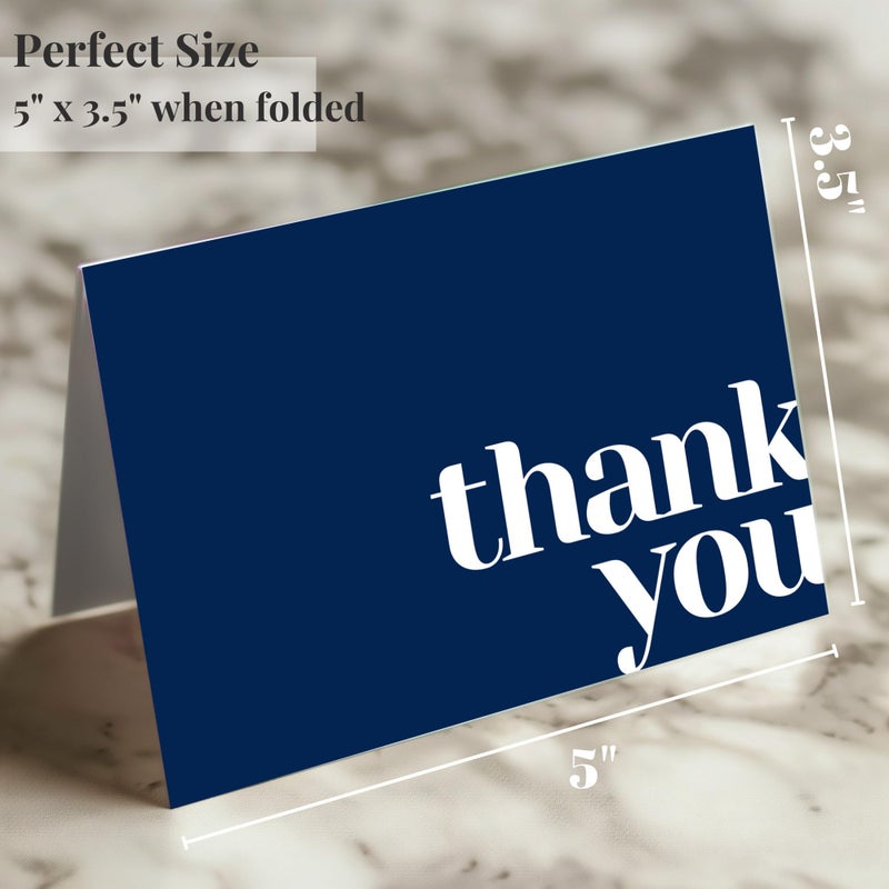 Paper Play Thank You Cards Bulk Pack of 40 Blue, 5x3.5 Inches with Matching Stickers & Envelopes, Minimalistic Design Suitable for Business, Baby Shower, Wedding, Small Business, Graduation, Funeral - Image 2