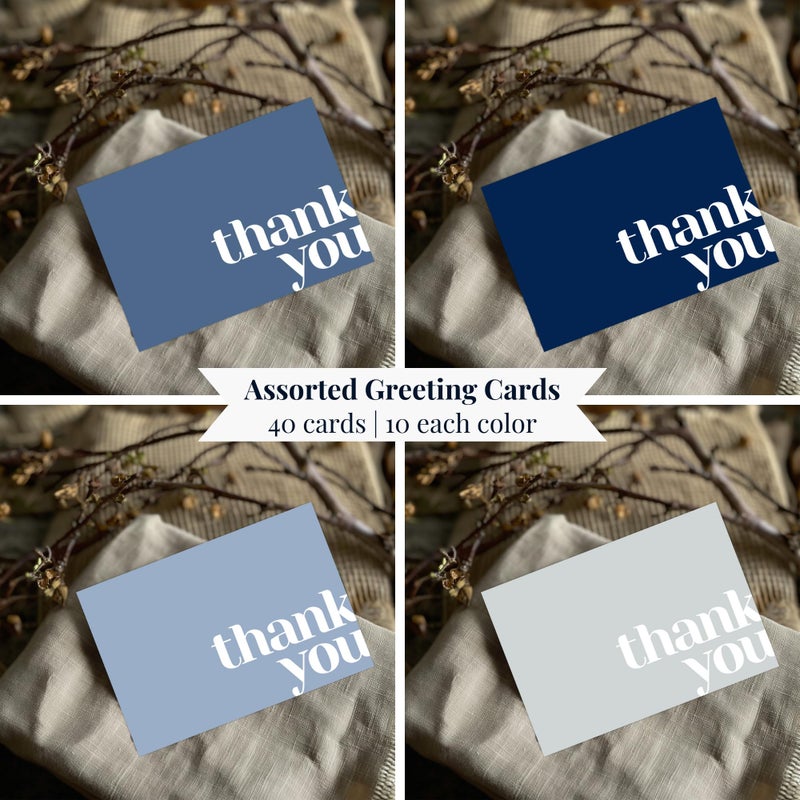 Paper Play Thank You Cards Bulk Pack of 40 Blue, 5x3.5 Inches with Matching Stickers & Envelopes, Minimalistic Design Suitable for Business, Baby Shower, Wedding, Small Business, Graduation, Funeral - Image 5