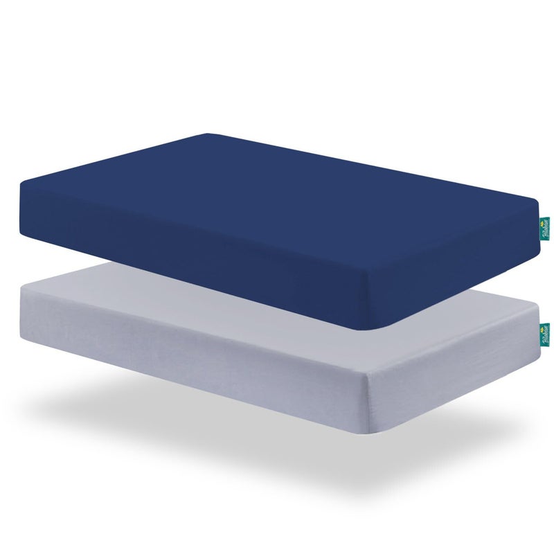 Biloban Pack and Play Sheets Fitted, 2 Pack Pack and Play Sheet Fits for Graco Pack n Play Mattress, Neutral Playard Sheets for Baby Boys and Girl, Light Grey & Navy - Image 1