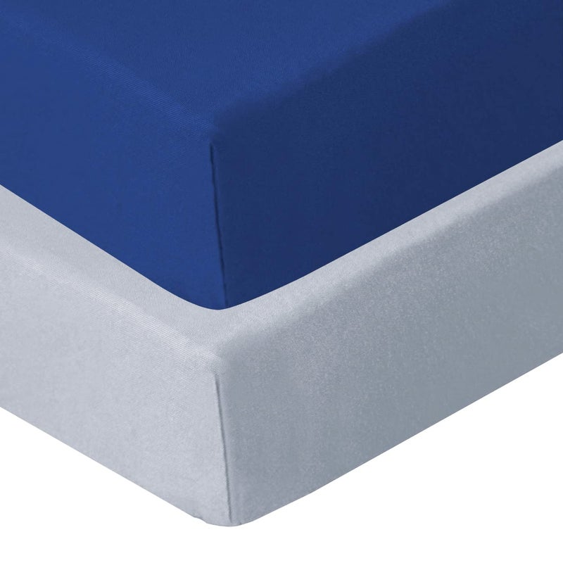 Biloban Pack and Play Sheets Fitted, 2 Pack Pack and Play Sheet Fits for Graco Pack n Play Mattress, Neutral Playard Sheets for Baby Boys and Girl, Light Grey & Navy - Image 2