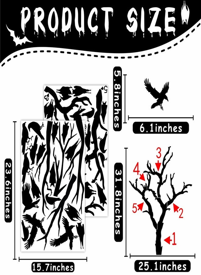 HATARU Large Halloween Window Stickers Halloween Tree Walls Decals Bats Stickers Black Bird Crow Decals Peel and Stick Halloweens Tree Branch Wall Art Sticker Halloweens Vinyl Decor for Party Supply Gift - Image 5
