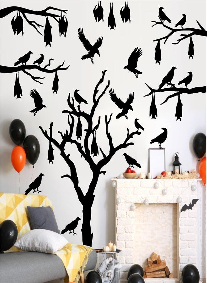 HATARU Large Halloween Window Stickers Halloween Tree Walls Decals Bats Stickers Black Bird Crow Decals Peel and Stick Halloweens Tree Branch Wall Art Sticker Halloweens Vinyl Decor for Party Supply Gift - Image 3