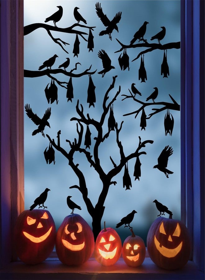 HATARU Large Halloween Window Stickers Halloween Tree Walls Decals Bats Stickers Black Bird Crow Decals Peel and Stick Halloweens Tree Branch Wall Art Sticker Halloweens Vinyl Decor for Party Supply Gift - Image 4
