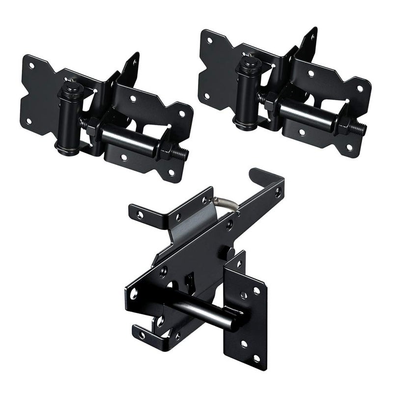 skysen Stainless Steel Self Closing Vinyl Fence Single Gate Hinge and Latch Hardware Kit -2 Hinges and 1 Latch (Single Gate Kit) - Image 1