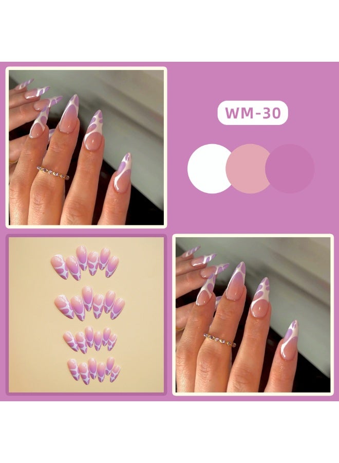 Goolsky Glam Purple White Leopard Almond Press-On Nails - Metallic Accent Fashion Edgy Daily - Image 3