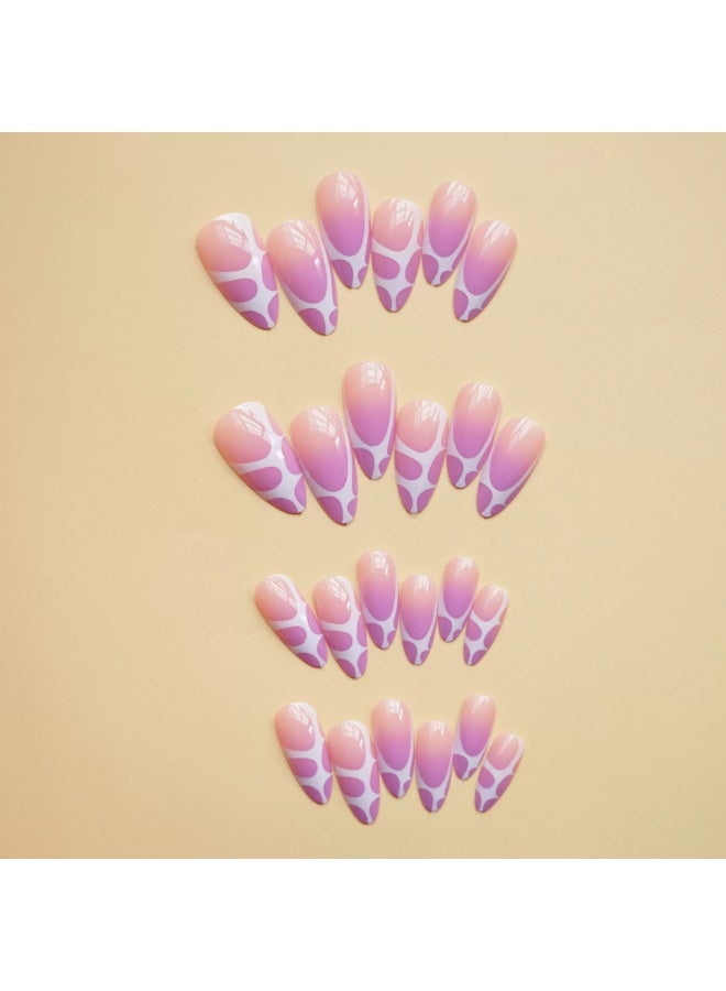 Goolsky Glam Purple White Leopard Almond Press-On Nails - Metallic Accent Fashion Edgy Daily - Image 4