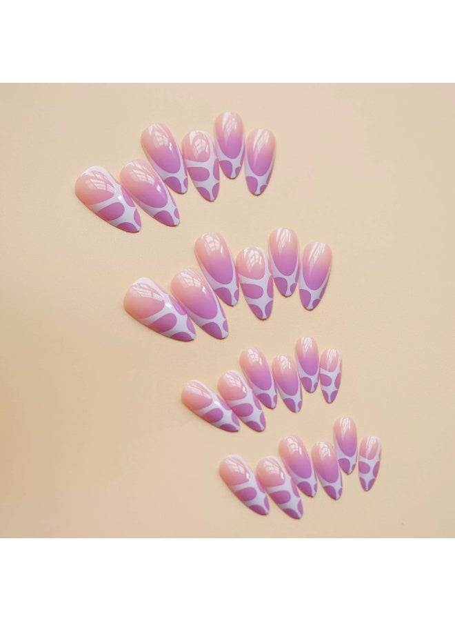 Goolsky Glam Purple White Leopard Almond Press-On Nails - Metallic Accent Fashion Edgy Daily - Image 2