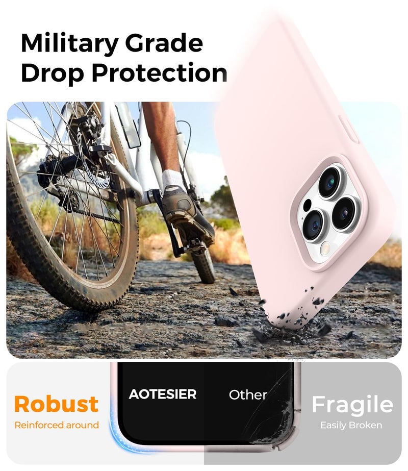 AOTESIER Magnetic for iPhone 13 Pro Max Case, [Compatible with MagSafe] [Military Shockproof Protection] Silicone Phone Case with Soft Anti-Scratch Microfiber Lining, 6.7 inch, Chalk Pink - Image 5