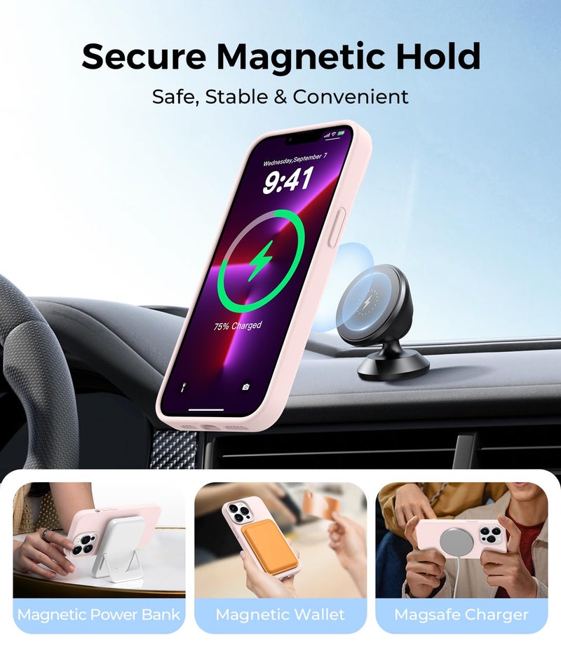 AOTESIER Magnetic for iPhone 13 Pro Max Case, [Compatible with MagSafe] [Military Shockproof Protection] Silicone Phone Case with Soft Anti-Scratch Microfiber Lining, 6.7 inch, Chalk Pink - Image 4