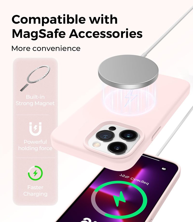 AOTESIER Magnetic for iPhone 13 Pro Max Case, [Compatible with MagSafe] [Military Shockproof Protection] Silicone Phone Case with Soft Anti-Scratch Microfiber Lining, 6.7 inch, Chalk Pink - Image 3
