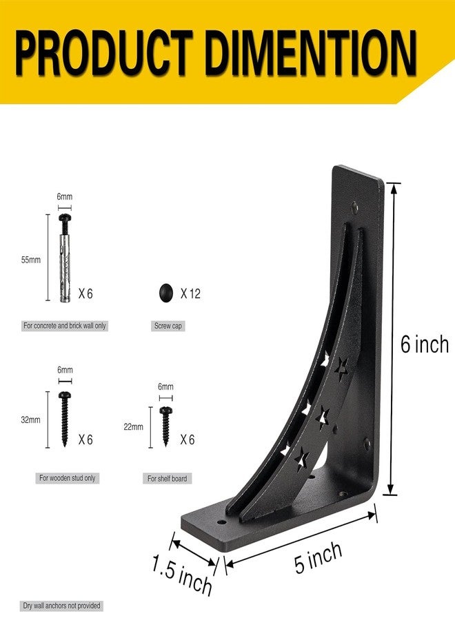 PICESA Heavy Duty Shelf Brackets，max Load 900 LBS,Premium Alloy Metal Mantel Brackets , (Set of 2) Fireplace Mantel Brackets - Countertop Support Brackets (Matte Black, 6 inch x 5 inch) - Image 2