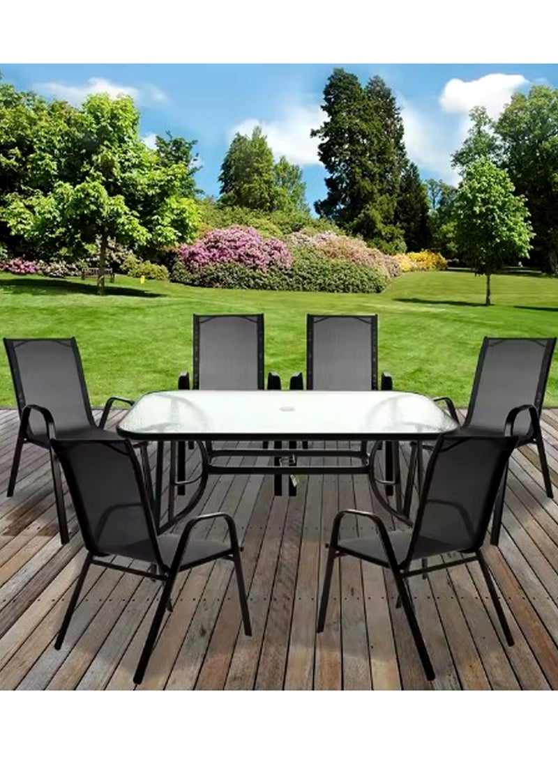 Living - طقم طاولة حديقة خارجية 6 كرسي وطاولة بني مقاس 150*90 سم. - Image 1