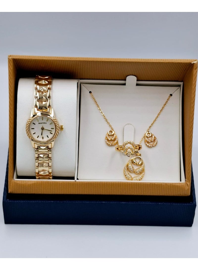 مونتيرا طقم ساعه نسائي ماركة MONTERA بلون ذهبي