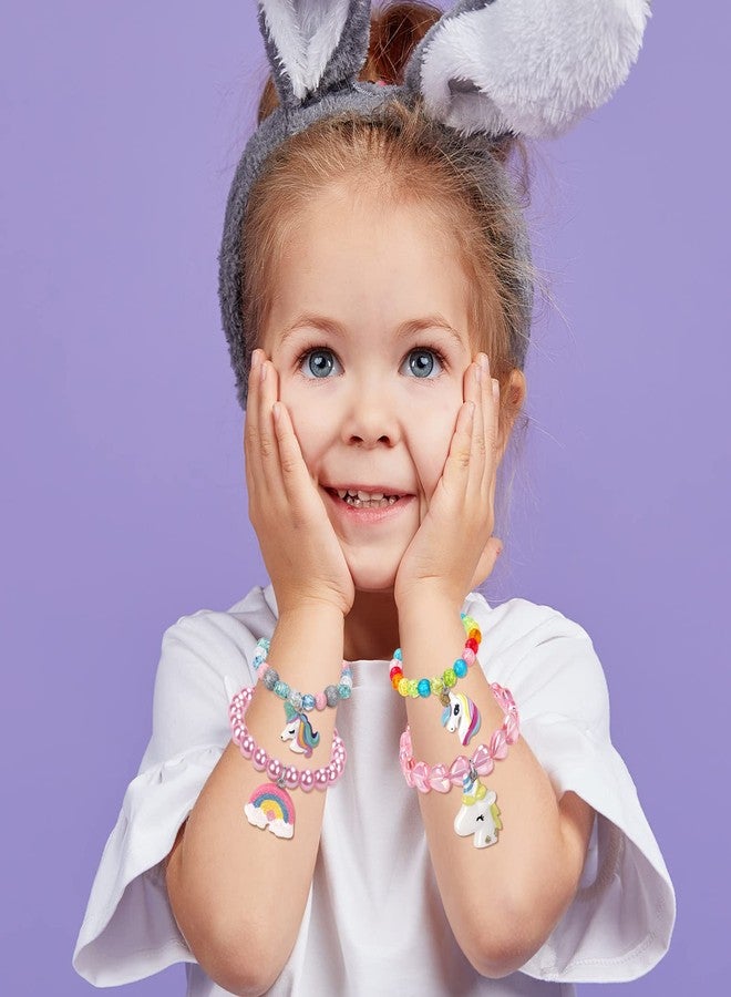 Wingchold Set of 6 Unicorn Rainbow Bracelets, Little Girl Animal Bracelets, Teens Kids Unicorn Pendant Beaded Bracelet Girl Party Favor Pretend Play Bracelet - Image 3