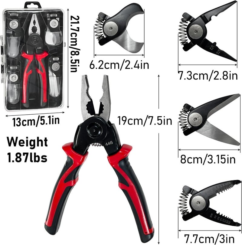 BELLOX ENTERPRISE 5 in 1 multifunctional Pliers Tool Kit With 5 Interchangeable Heads Special For Electricians Combination Lineman Pliers,Cable Cutting,Wire Stripping,Crimping Tools,Sheet Metal Shear with Storage Box - Image 3