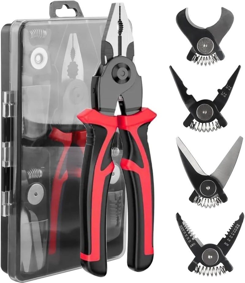 BELLOX ENTERPRISE 5 in 1 multifunctional Pliers Tool Kit With 5 Interchangeable Heads Special For Electricians Combination Lineman Pliers,Cable Cutting,Wire Stripping,Crimping Tools,Sheet Metal Shear with Storage Box - Image 1