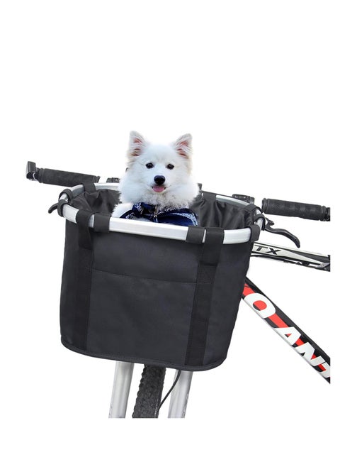 Pet Bicycle Basket for Small Dogs and Cats, Detachable Handlebar Carrier, Easy Install, Folding Design, Ideal for Shopping, Commuting, Camping, and Outdoor Adventures.