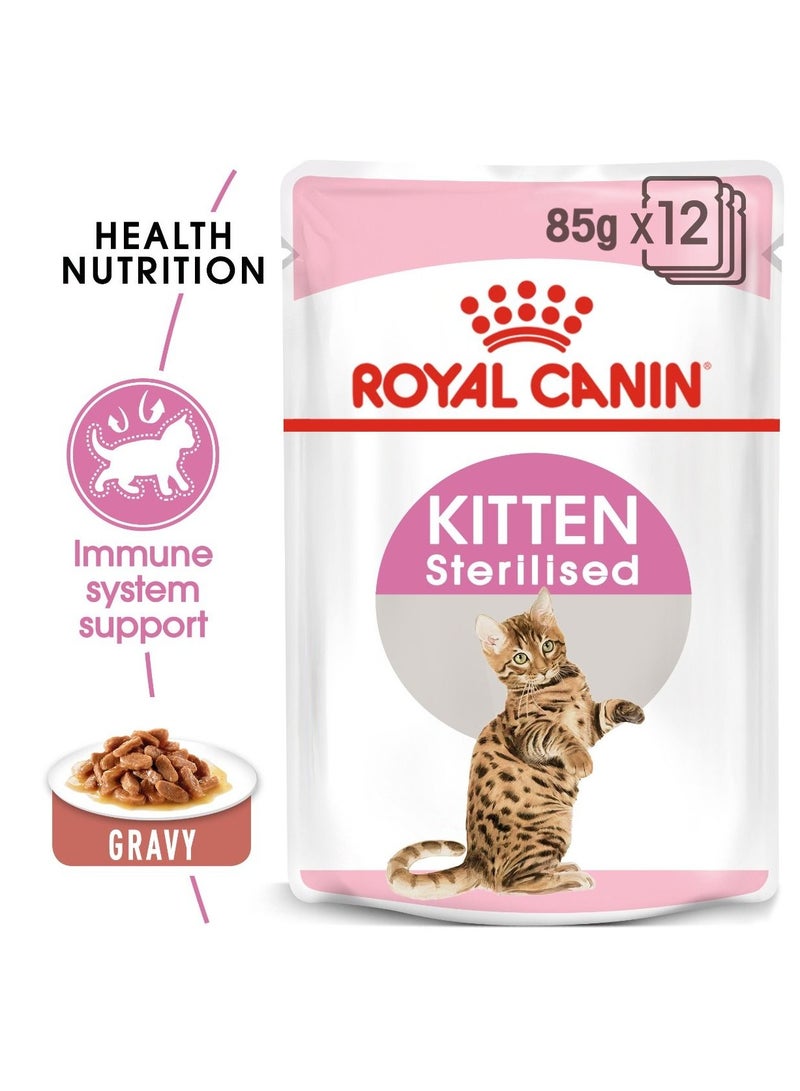 Royal Canin Feline Health Nutrition Kitten Sterilised Gravy (WET FOOD - Pouches) 12x85G - Image 3