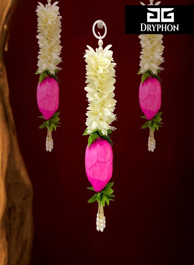 DRYPHON 10Pcs Fabric Lotus Hanging Decoration, 10 inch, Multipurpose Home Decor for Ganpati/Diwali/Navratri/Puja Mandir, Lotus Hang, 10pc - Image 4