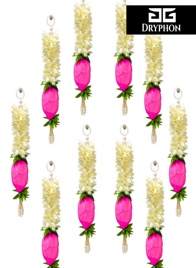 DRYPHON 10Pcs Fabric Lotus Hanging Decoration, 10 inch, Multipurpose Home Decor for Ganpati/Diwali/Navratri/Puja Mandir, Lotus Hang, 10pc - Image 3