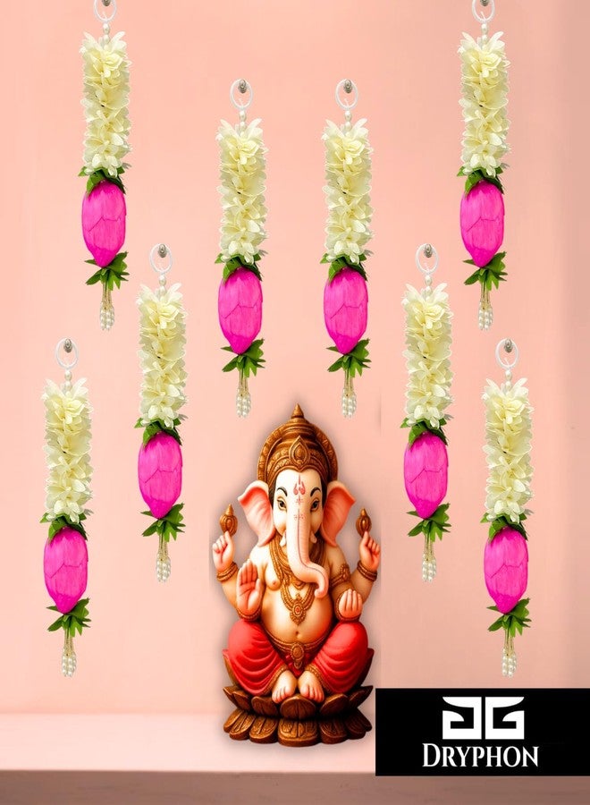 DRYPHON 10Pcs Fabric Lotus Hanging Decoration, 10 inch, Multipurpose Home Decor for Ganpati/Diwali/Navratri/Puja Mandir, Lotus Hang, 10pc - Image 2