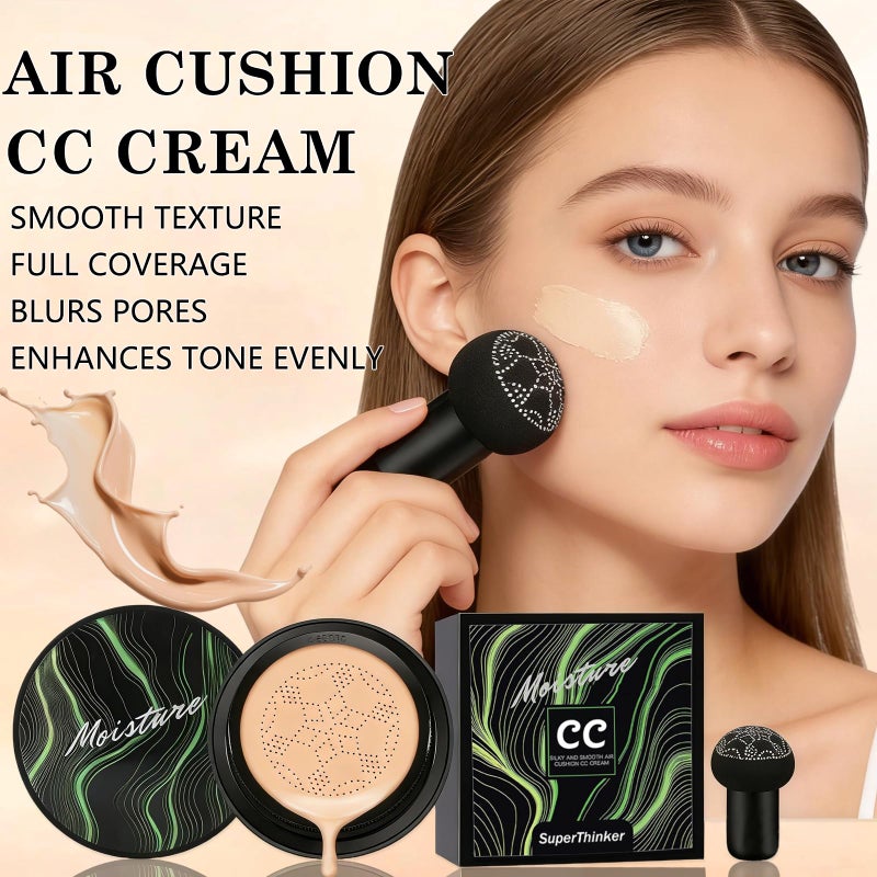 SuperThinker Air Cushion CC Cream Foundation Makeup, BB Cream Makeup, Color Correcting CC Cream, Tattoo cover up, Natural Full Coverage Foundation, Moisturizing Concealer Brighten,Even Skin Tone (Buff Beige) - Image 3