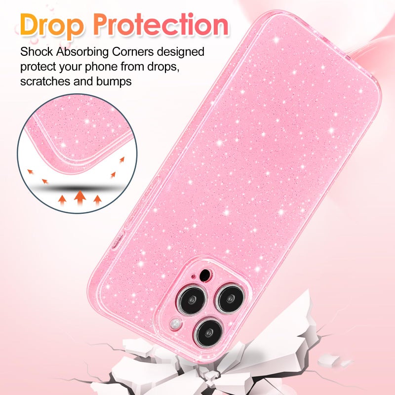 Hython Case for iPhone 14 Pro Max Case Glitter Cute Sparkly Shiny Bling Sparkle Phone Cases 6.7", Thin Slim Fit Soft TPU Bumper Shockproof Rubber Protective Cover for Women Girls Girly, Bright Pink - Image 4