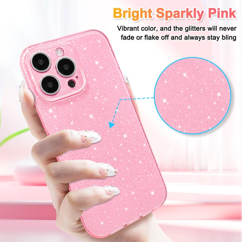 Hython Case for iPhone 14 Pro Max Case Glitter Cute Sparkly Shiny Bling Sparkle Phone Cases 6.7", Thin Slim Fit Soft TPU Bumper Shockproof Rubber Protective Cover for Women Girls Girly, Bright Pink - Image 2
