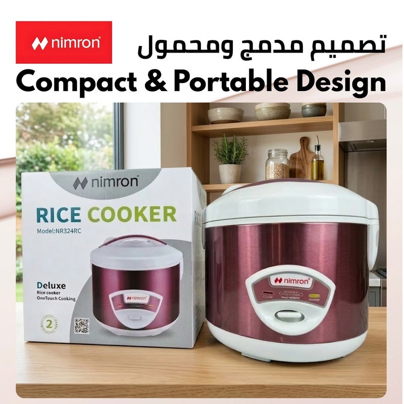 nimron Rice Cooker 2.2L 900W, Non-Stick Inner Pot, One-Touch Cooking, Automatic Keep Warm Function, Electric Rice Cooker with Steam Tray, Measuring Cup & Spatula – 12 Cups Capacity - Image 3