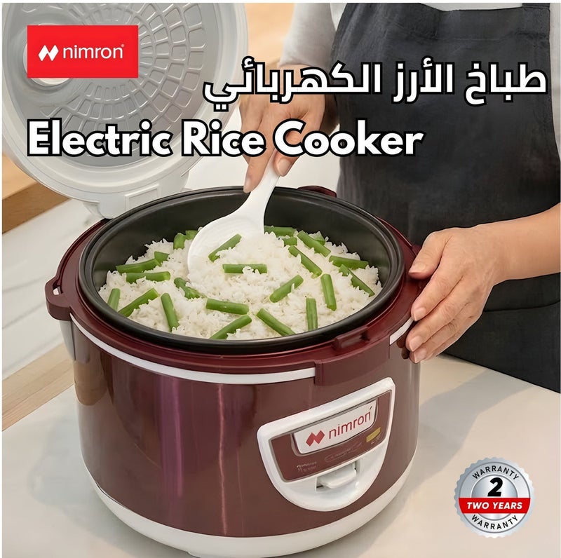 nimron Rice Cooker 2.2L 900W, Non-Stick Inner Pot, One-Touch Cooking, Automatic Keep Warm Function, Electric Rice Cooker with Steam Tray, Measuring Cup & Spatula – 12 Cups Capacity - Image 2